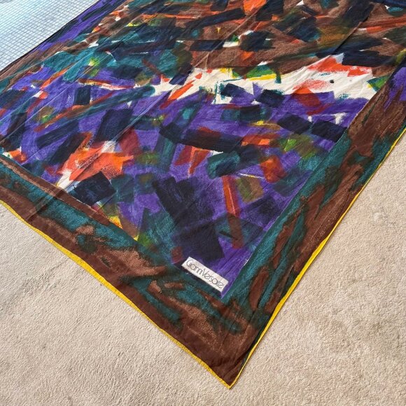 Gianni Versace Vintage Paint Brush Print Large Cotton Scarf - Picture 7 of 9